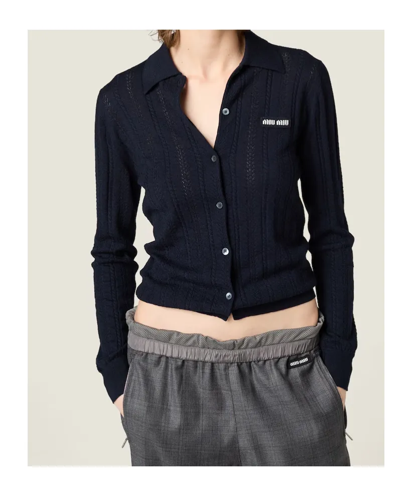 Miu Miu Button-Up Knitted Polo Cardigan