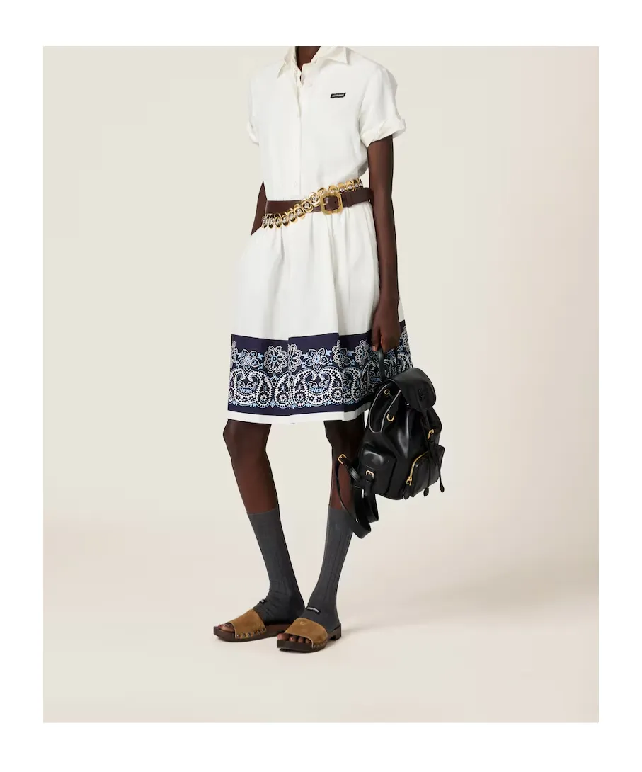 Slubbed Poplin Dress With Print