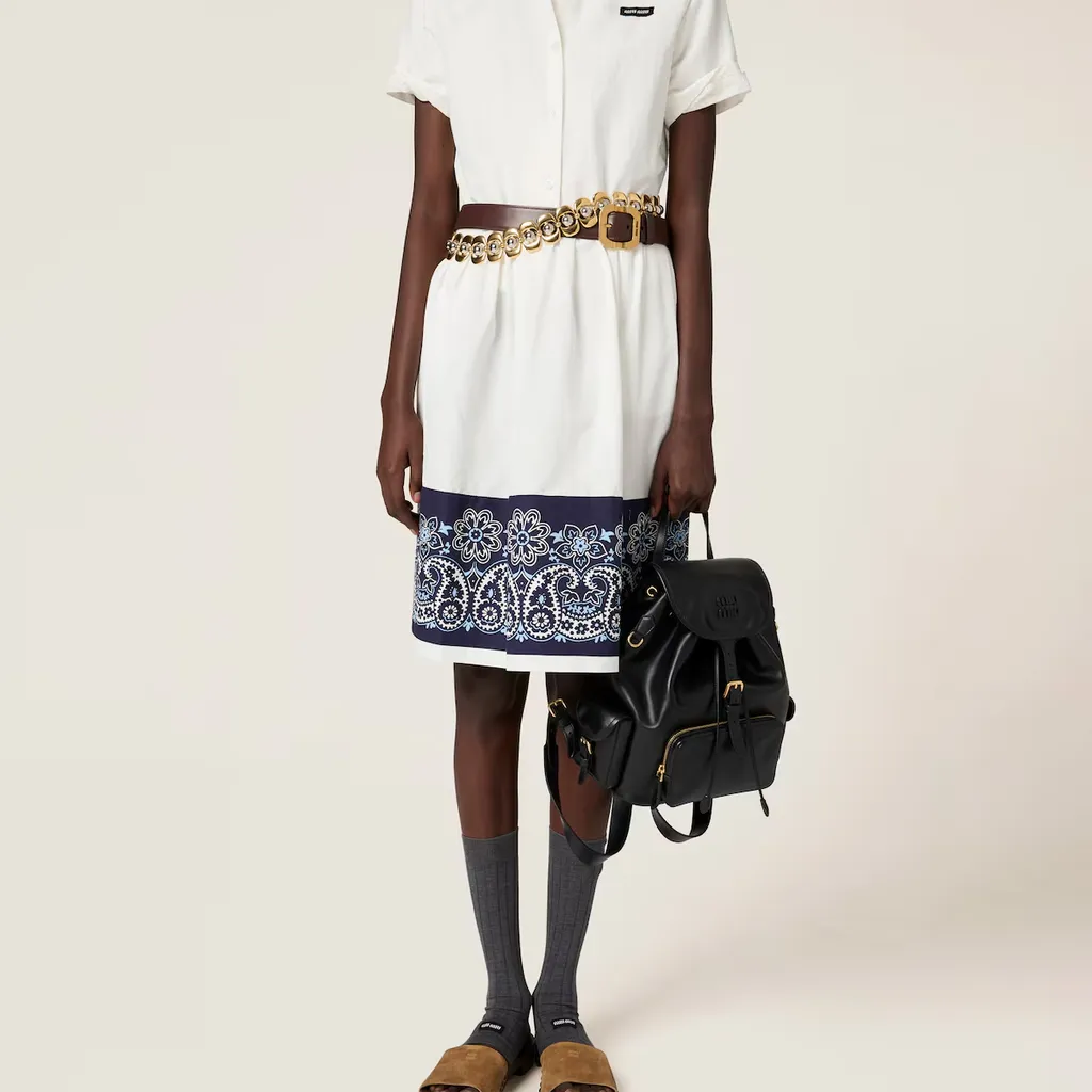Slubbed Poplin Dress With Print