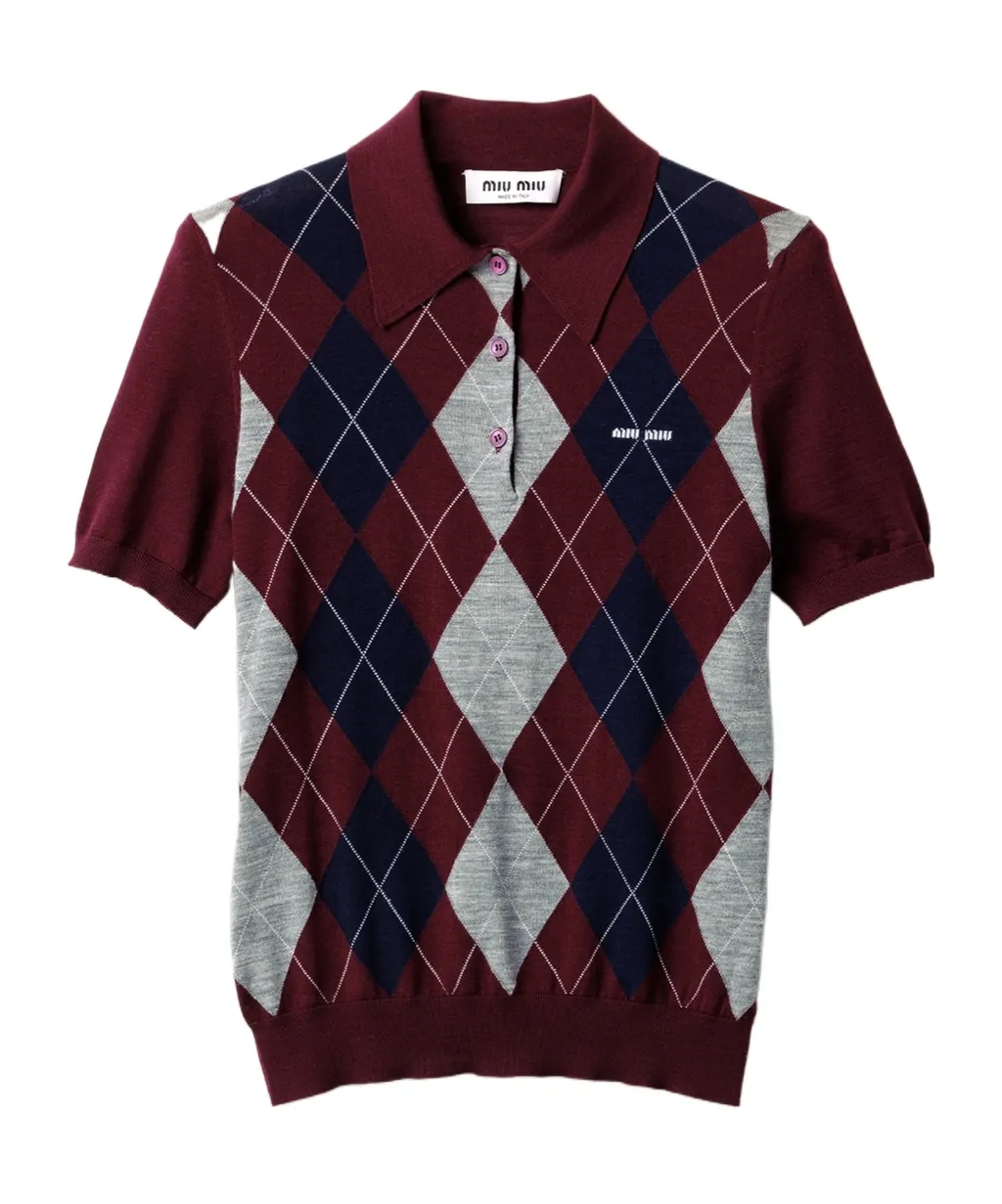Miu Miu Check-Pattern Short-Sleeved Polo Shirt