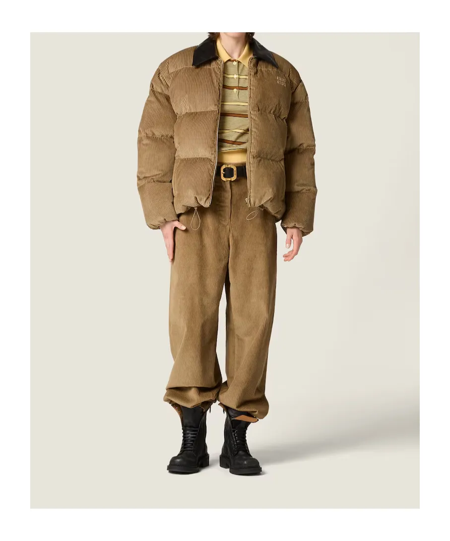 Corduroy And Nappa Leather Down Jacket
