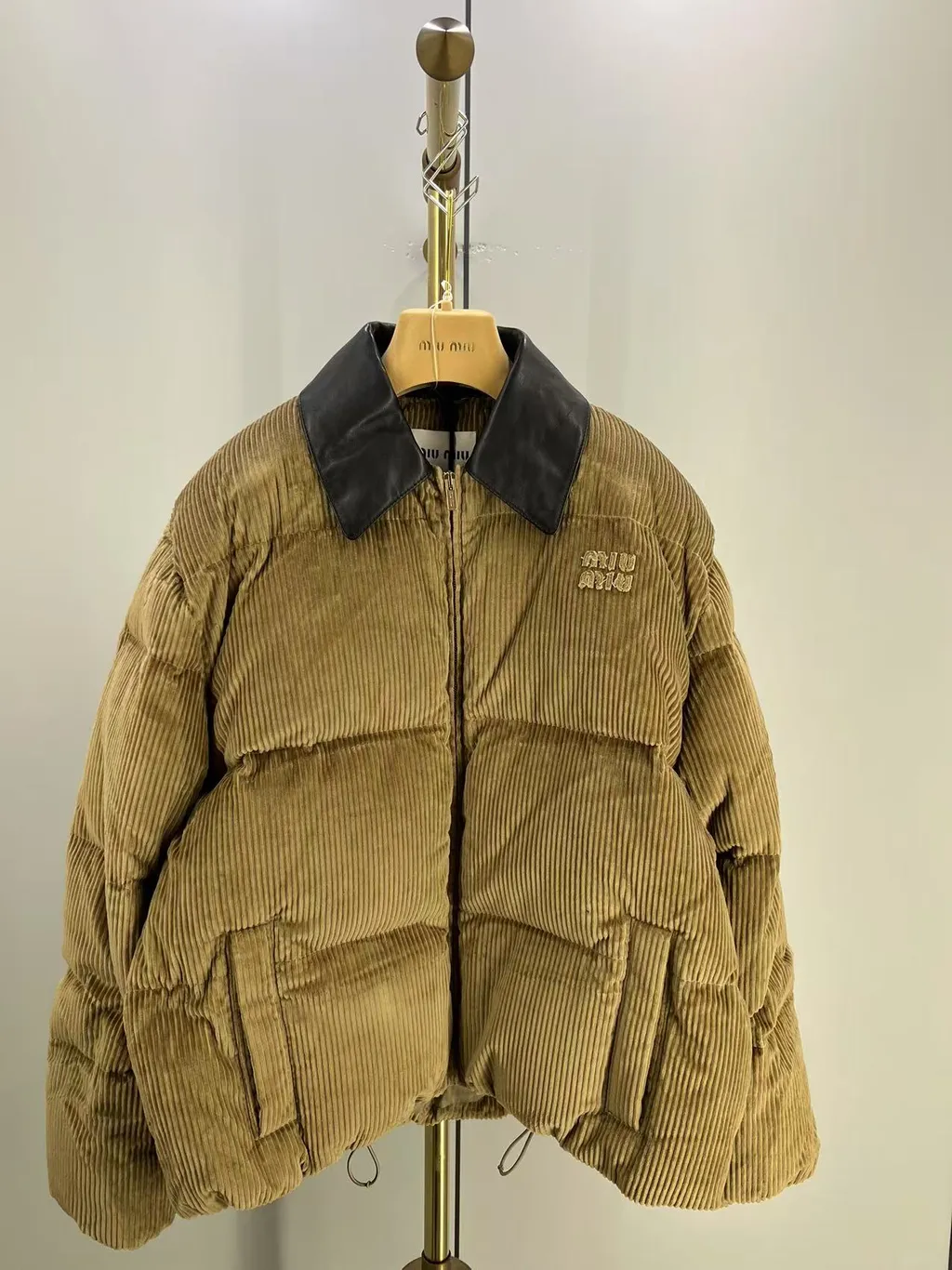 Corduroy And Nappa Leather Down Jacket