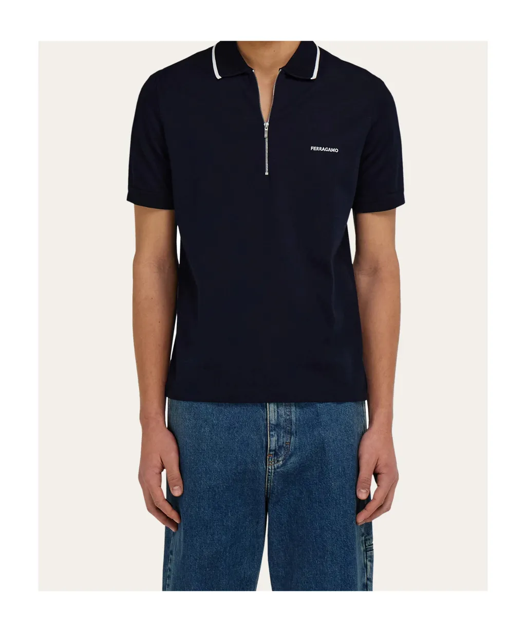 Cotton Polo Shirt With Zip Closure