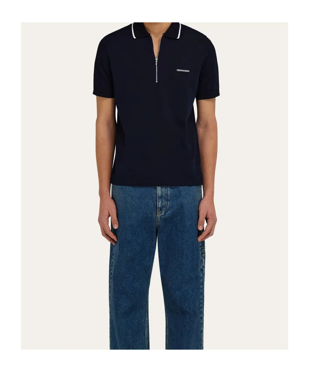 Cotton Polo Shirt With Zip Closure
