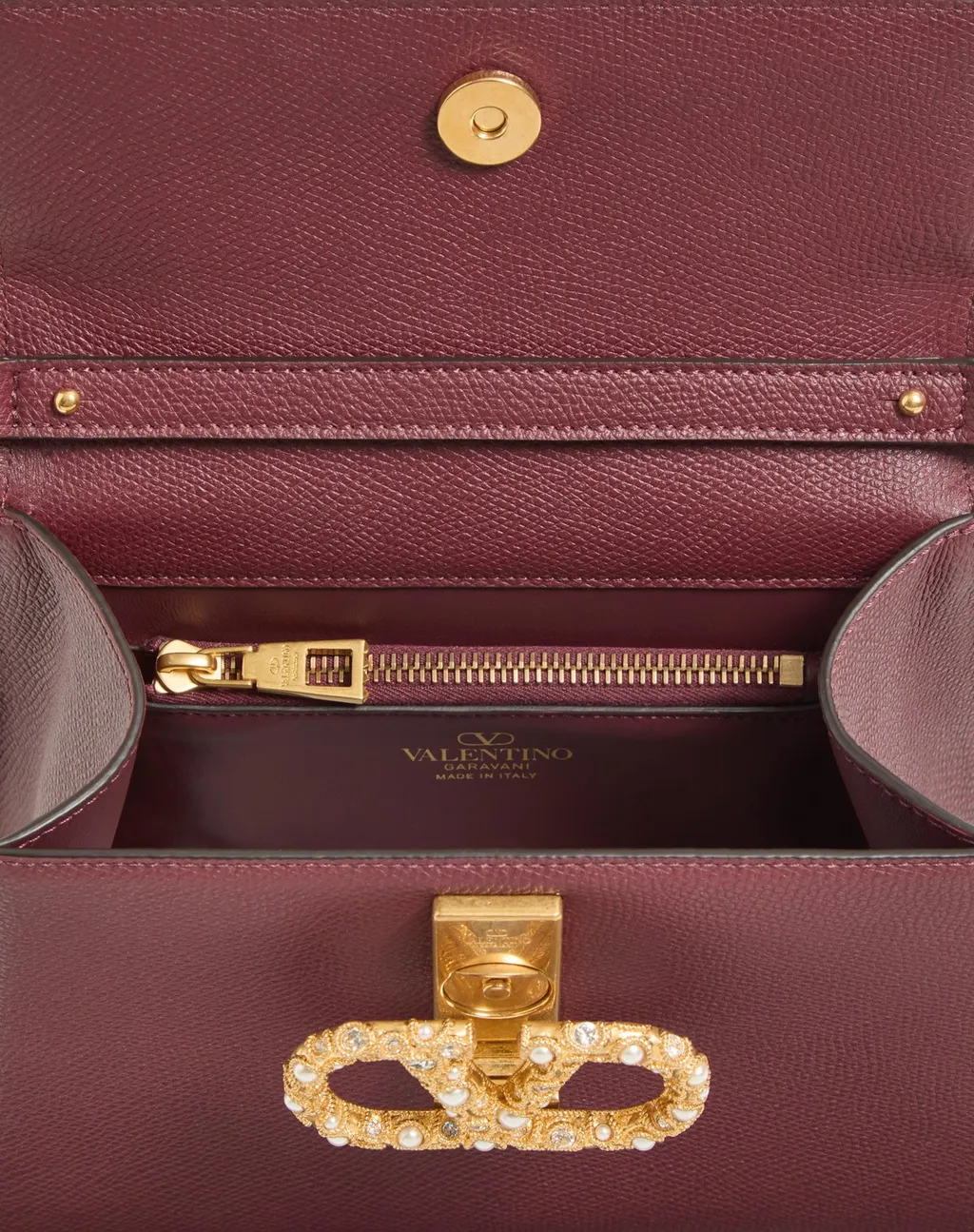Valentino Garavani Vsling Small Handbag In Grainy Calfskin With Jewel Logo