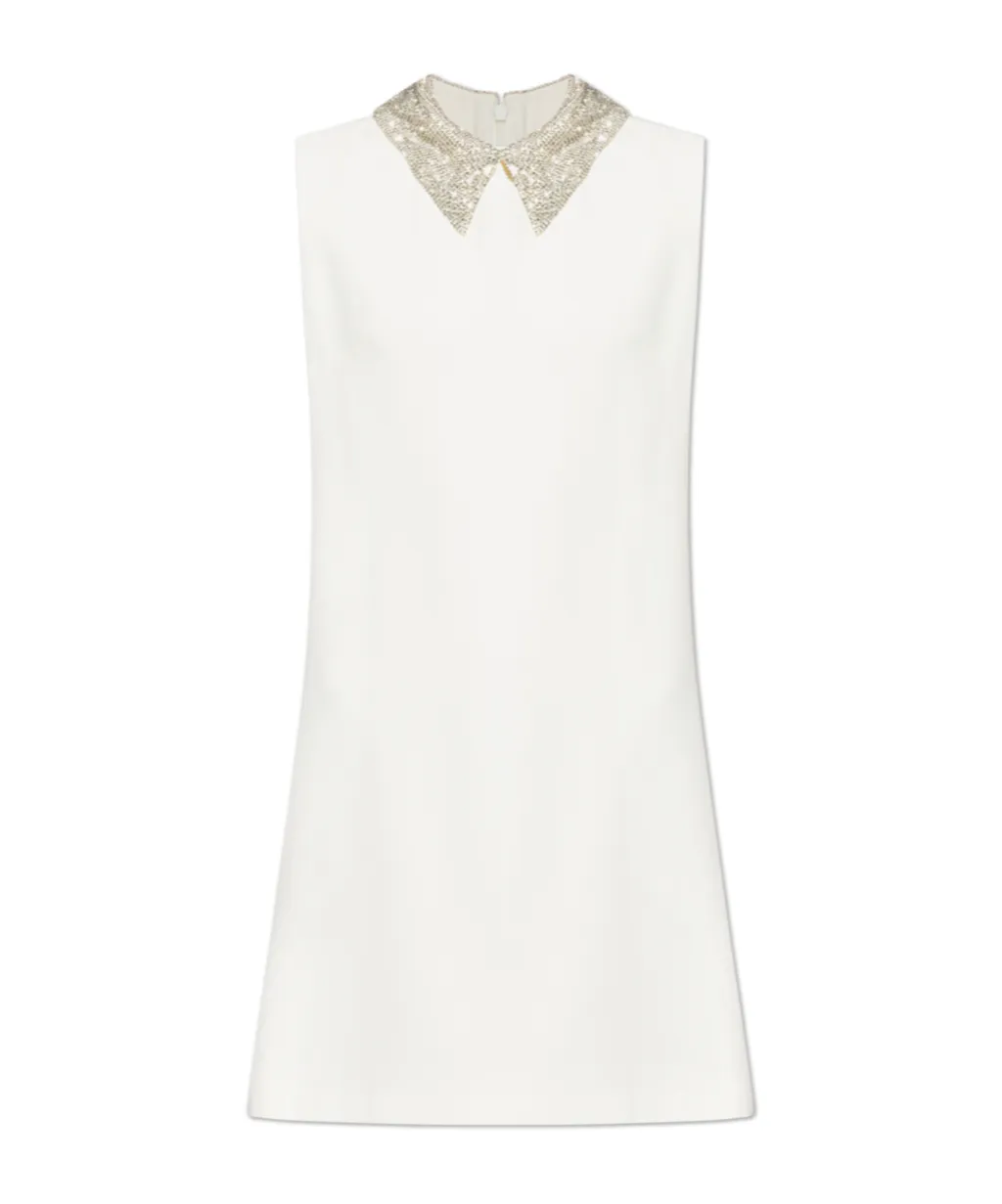 Embellished-Collar Sleeveless Mini Dress