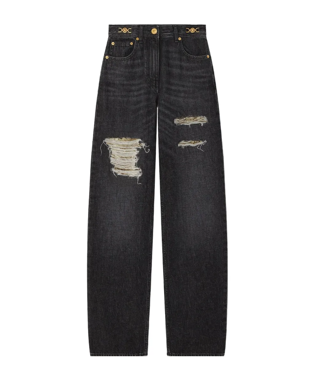 Versace Distressed Straight-Leg Jeans