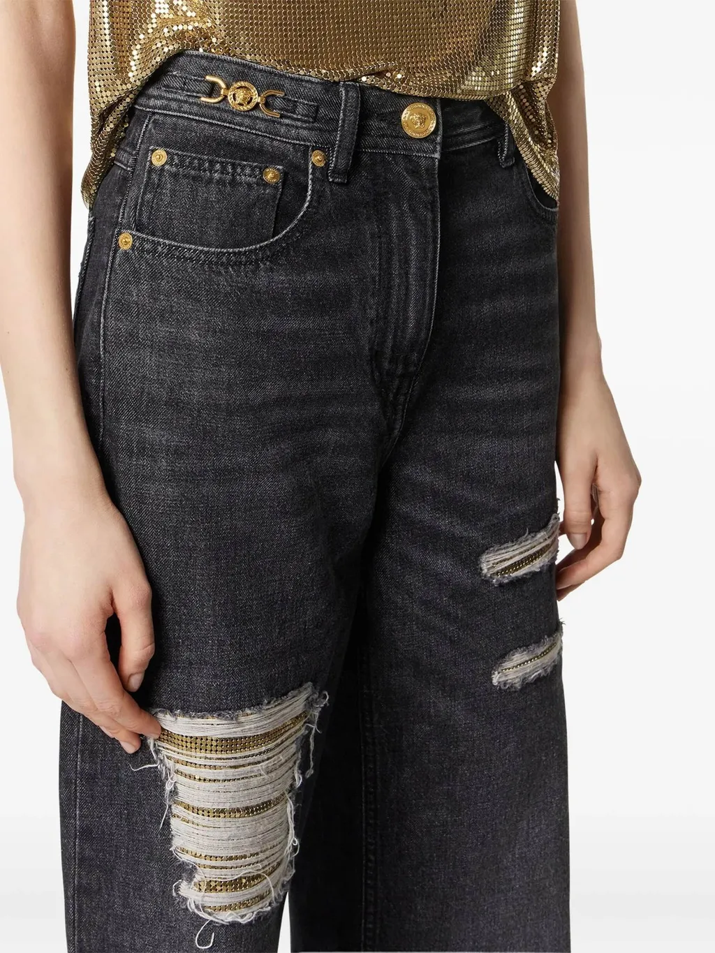 Versace Distressed Straight-Leg Jeans