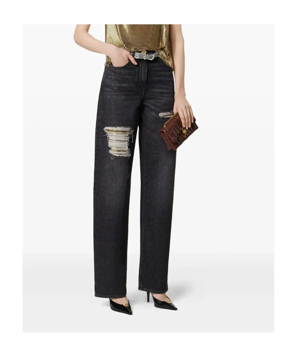 Versace Distressed Straight-Leg Jeans