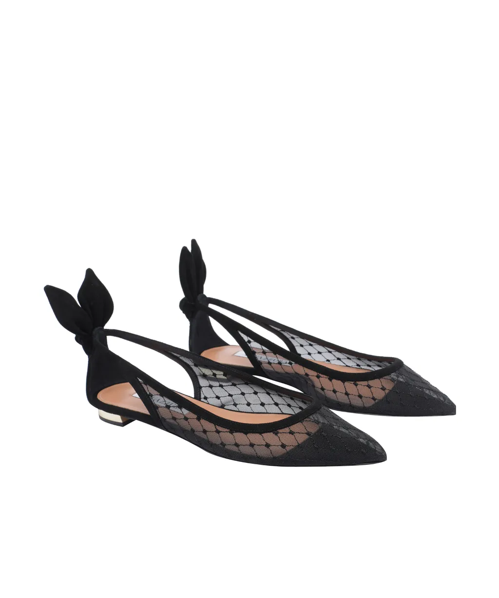 Aquazzura Bow Tie Net Ballet Flats
