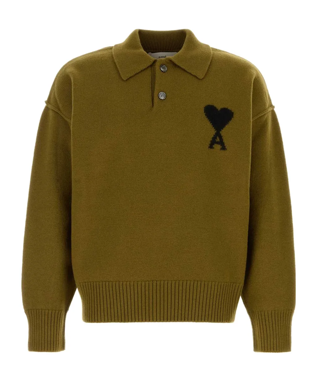 Ami Paris Ami De Coeur Ribbed Hem Polo Shirt