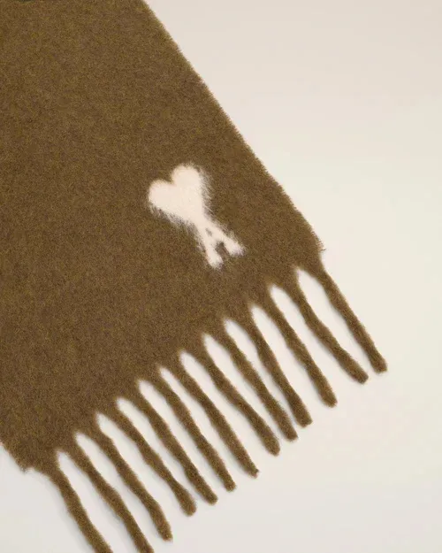 Ami Paris Ami De Coeur Jacquard Fringed Scarf