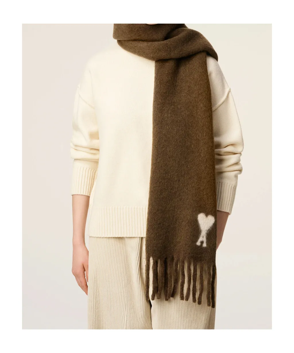 Ami Paris Ami De Coeur Jacquard Fringed Scarf