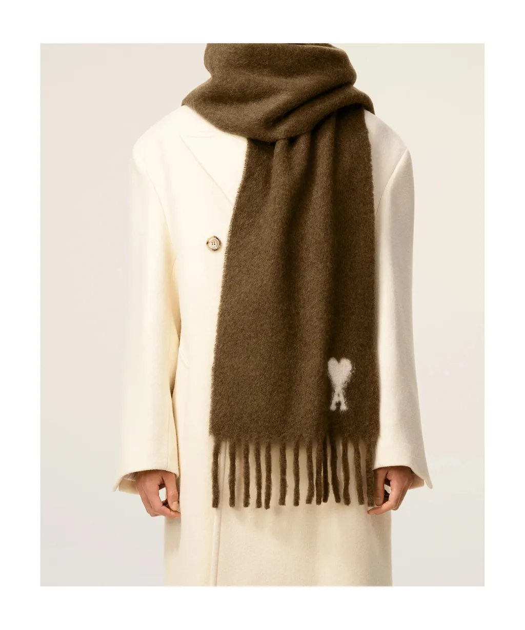 Ami Paris Ami De Coeur Jacquard Fringed Scarf