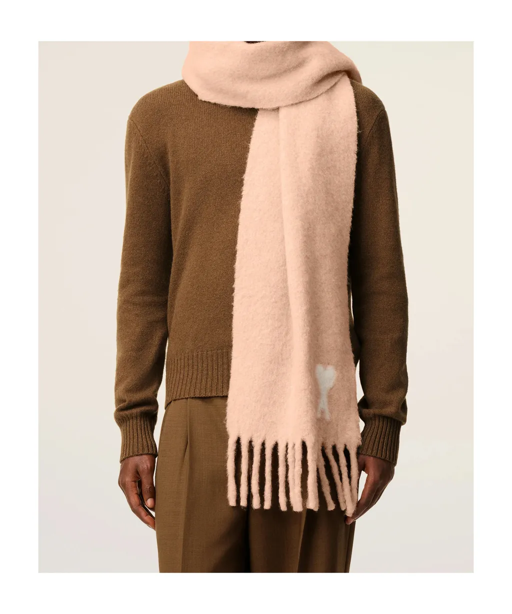 Ami Paris Logo Detailed Fringed-Hem Scarf