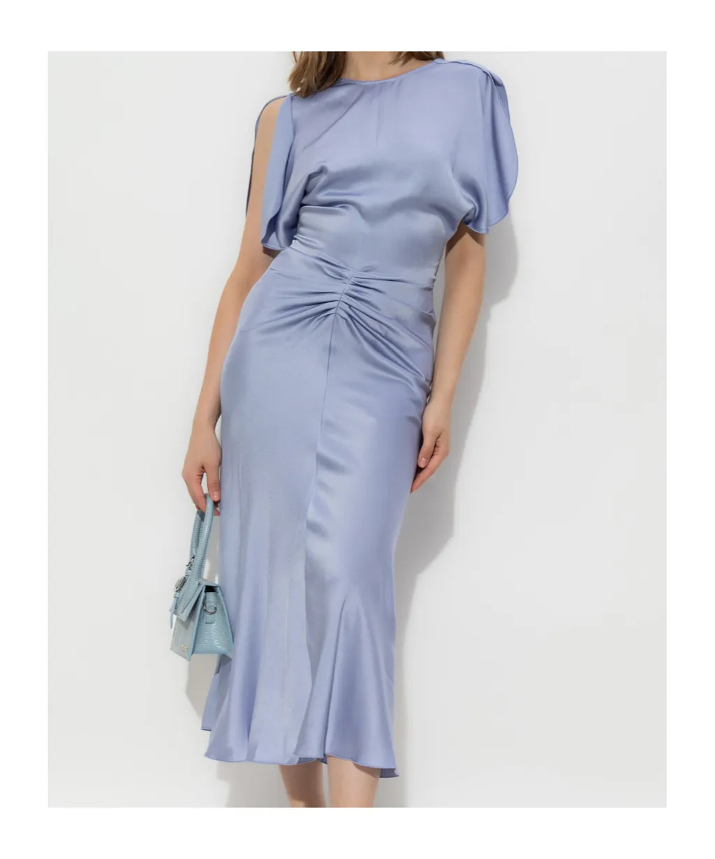 Victoria Beckham Puff-Sleeved Ruched Flared Dress