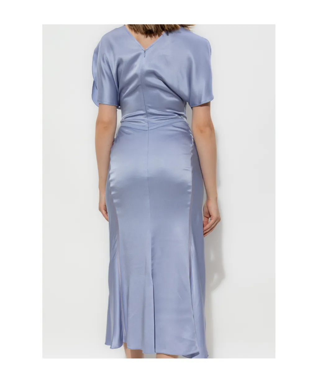 Victoria Beckham Puff-Sleeved Ruched Flared Dress