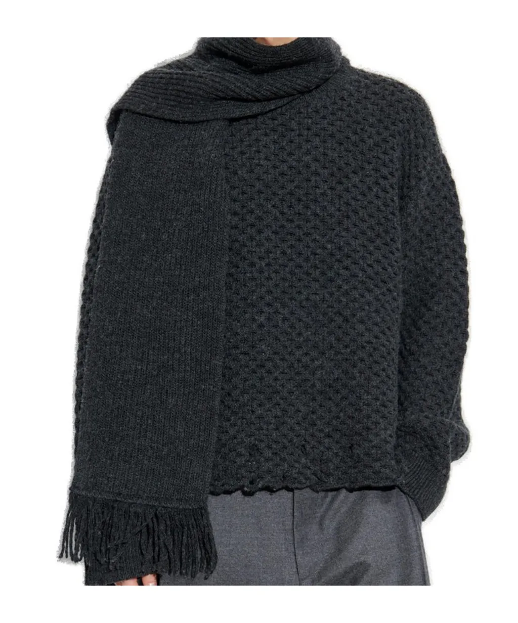 Mm6 Maison Margiela Fringed Scarf Knitted Pullover
