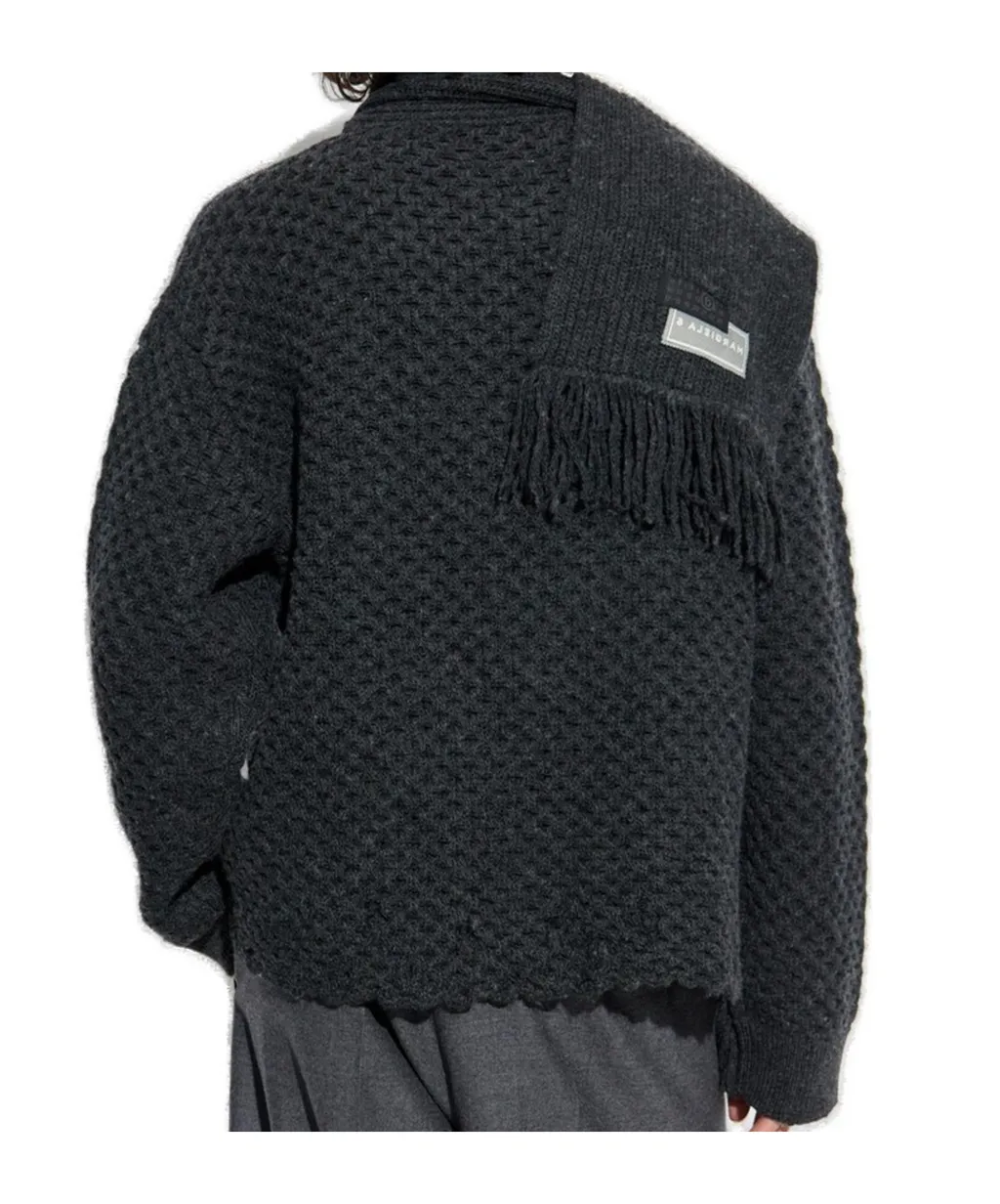 Mm6 Maison Margiela Fringed Scarf Knitted Pullover