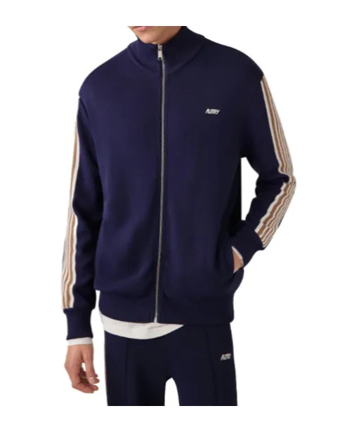 Stripe-Detail Zip-Up Sweatshirt