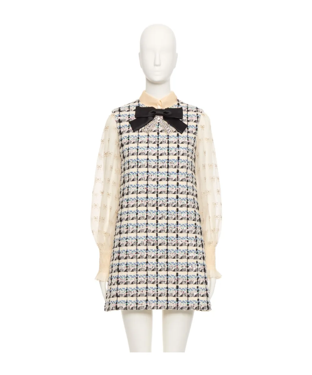 Valentino	Bow Detailed Tweed Dress