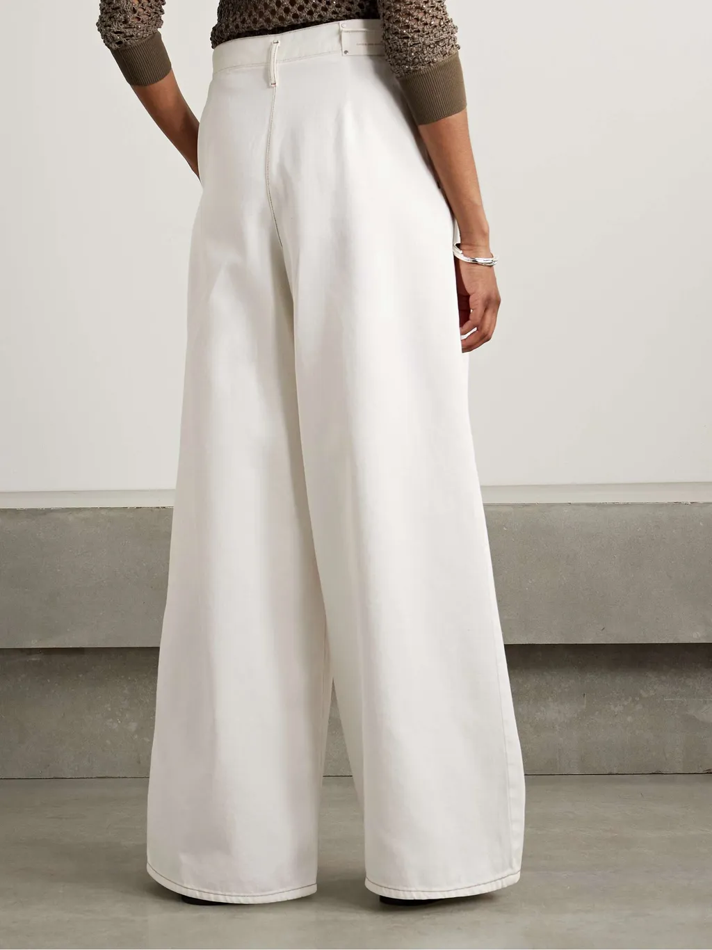 Pleated Denim Wide-Leg Pants