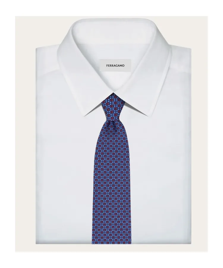 Gancini And Hearts Printed Silk Tie