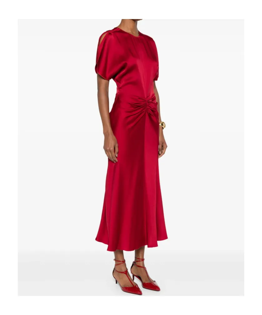 Victoria Beckham Puff-Sleeved Ruched Flared Dress
