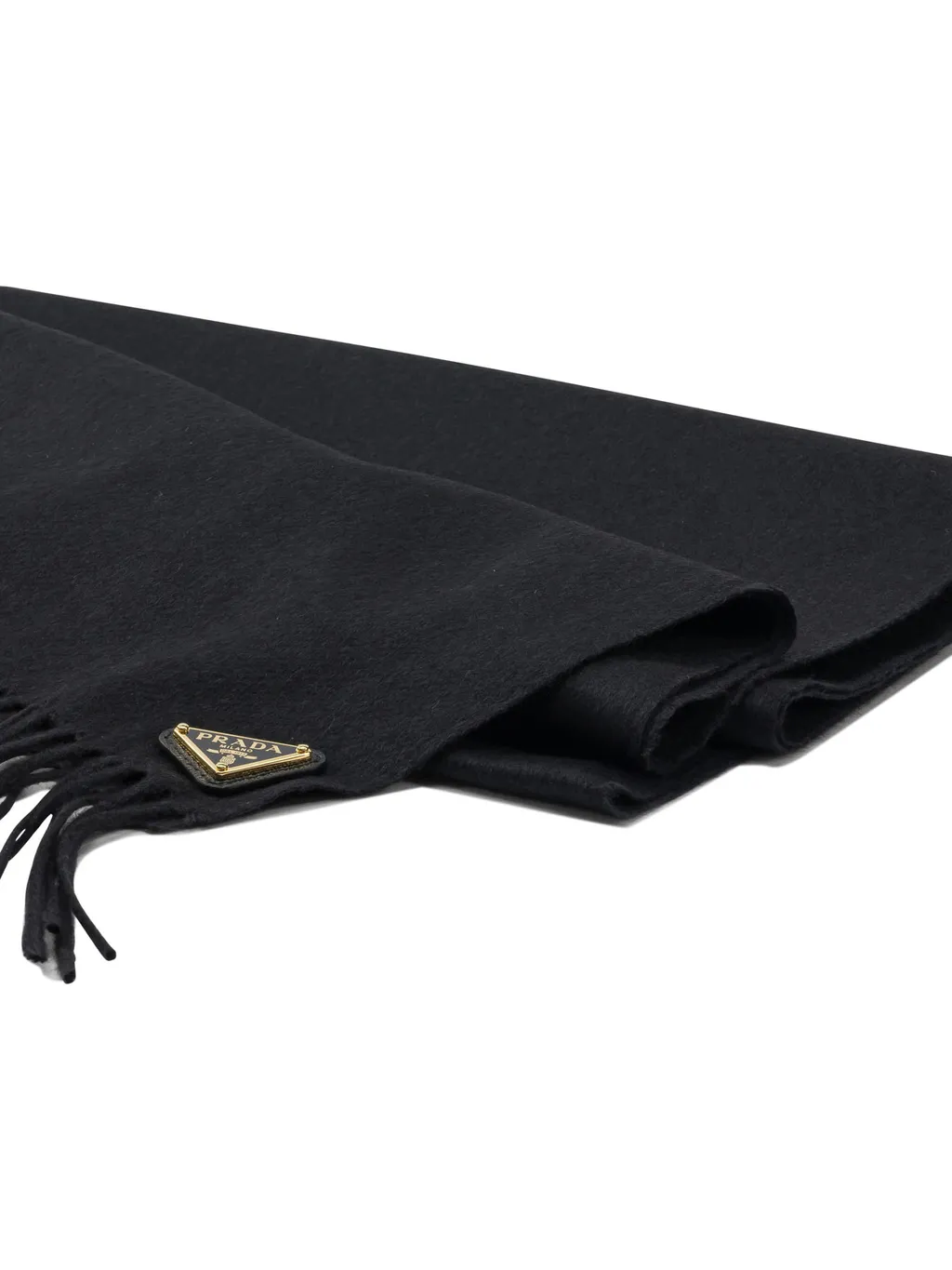 Prada Logo Plaque Fringed Scarf