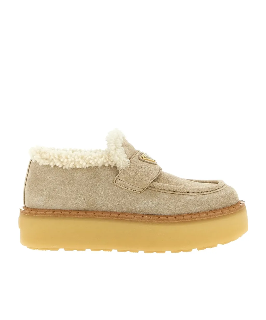 Prada Triangle-Logo Round-Toe Loafers