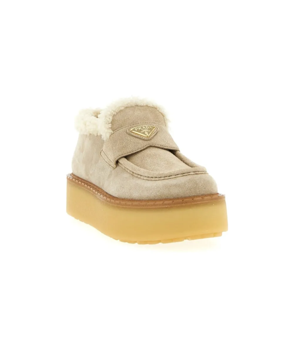 Prada Triangle-Logo Round-Toe Loafers