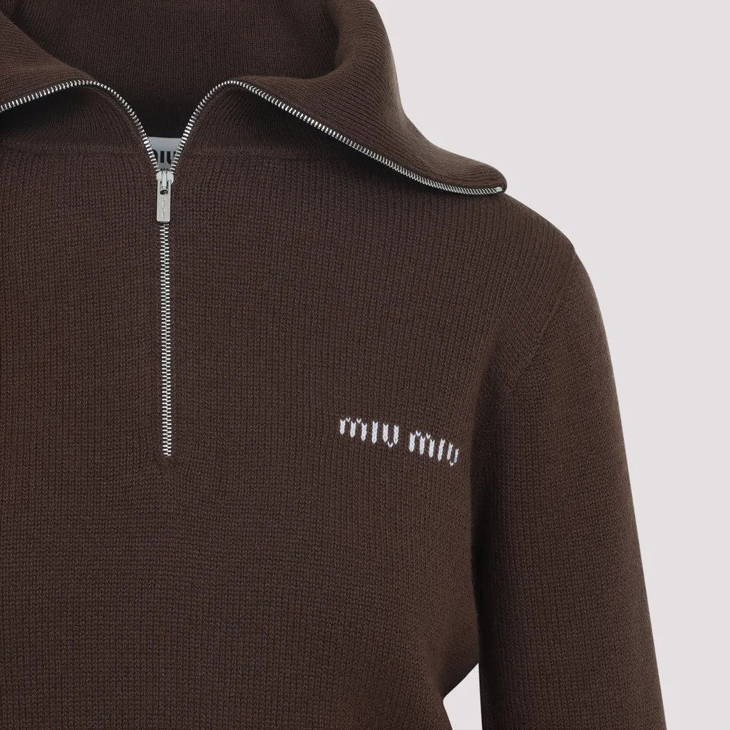 High-Neck Zip-Up Sweater