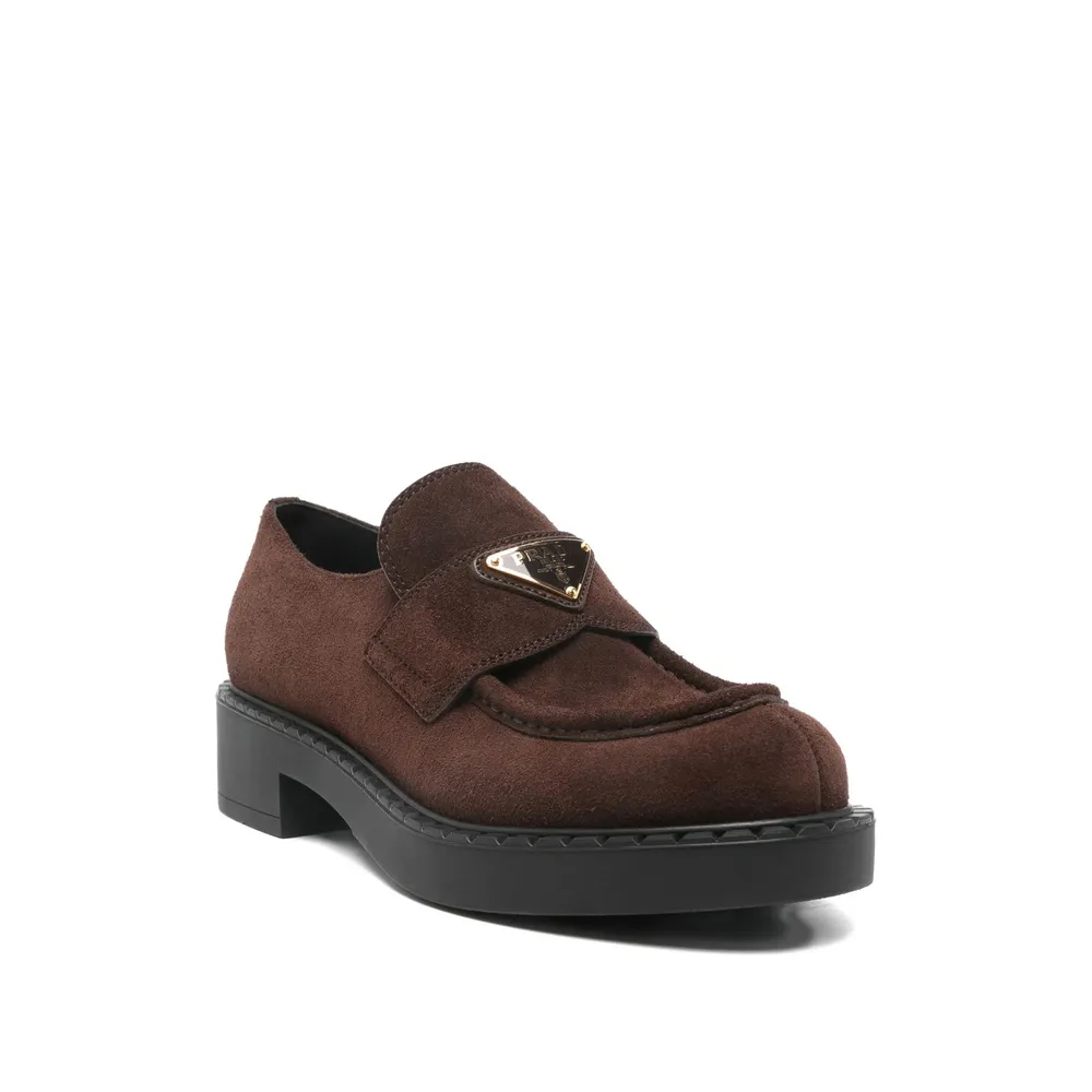 Prada Triangle-Logo Round-Toe Loafers