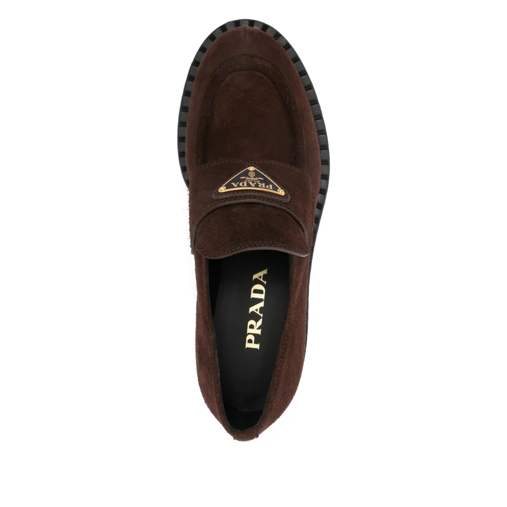 Prada Triangle-Logo Round-Toe Loafers