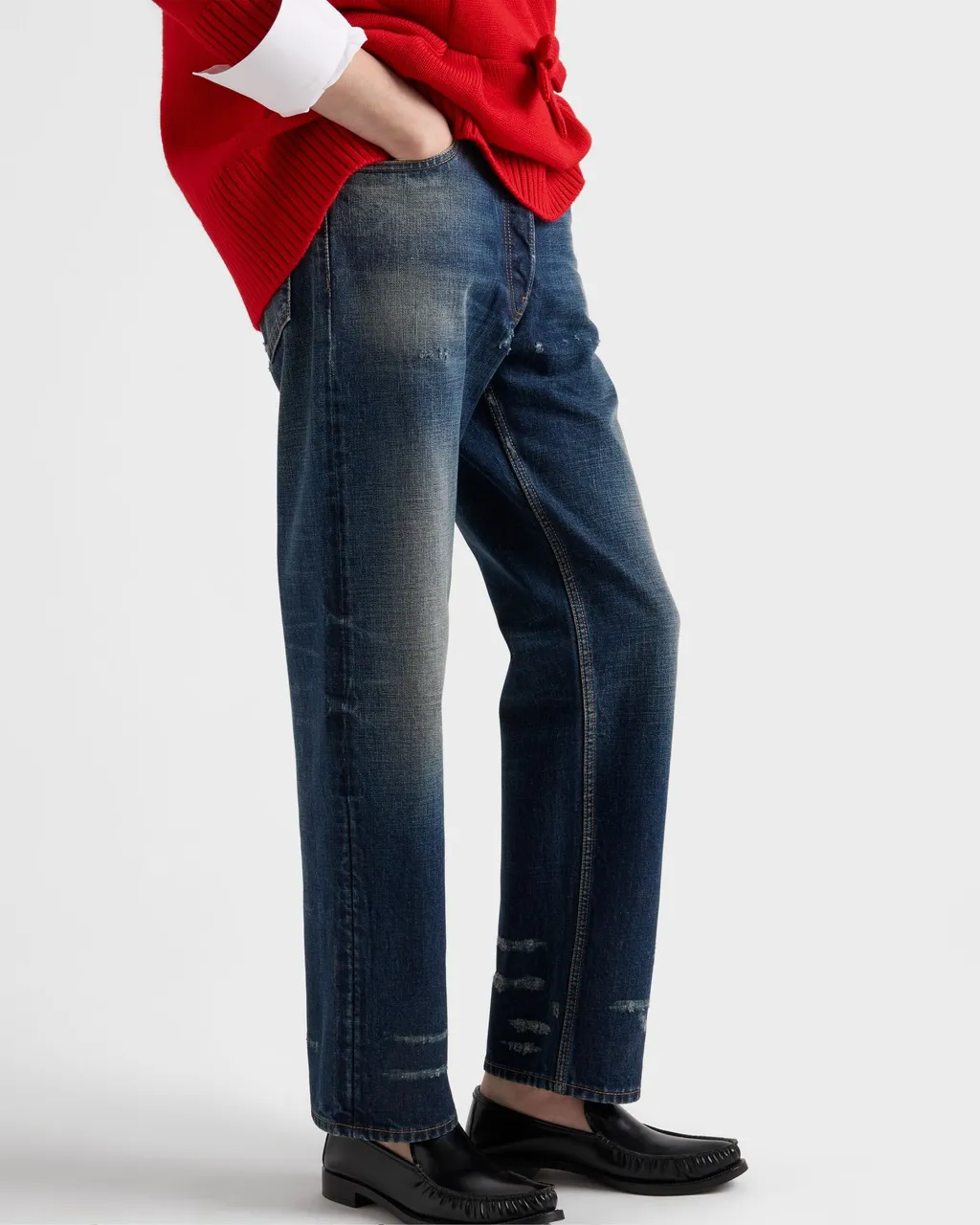 Prada Distressed Straight-Leg Jeans