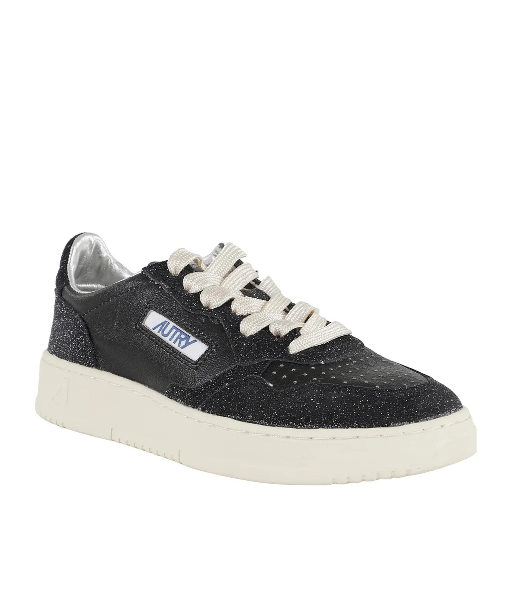 Medalist Glitter-Detail Leather Sneakers