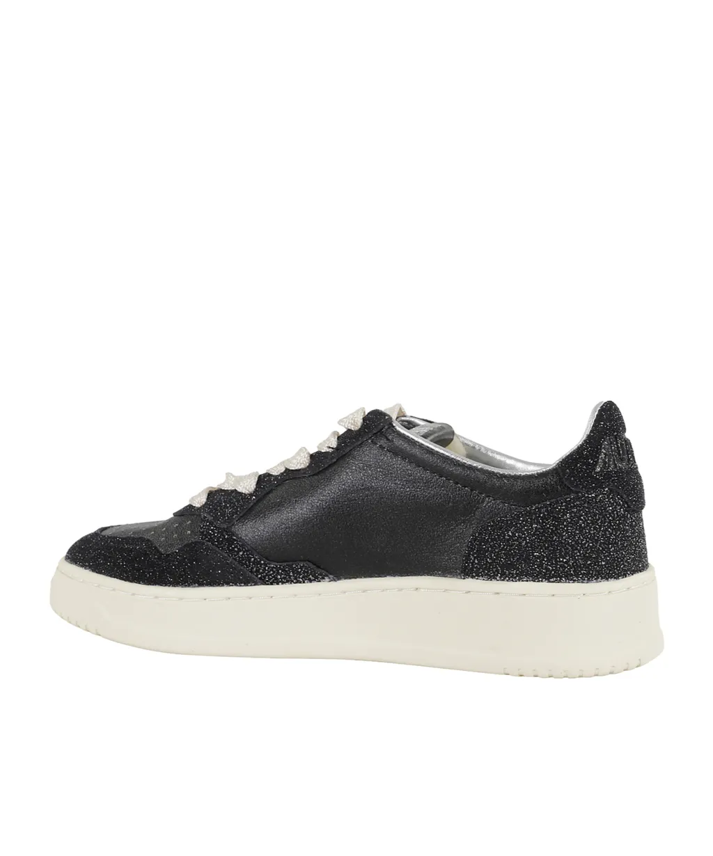 Medalist Glitter-Detail Leather Sneakers