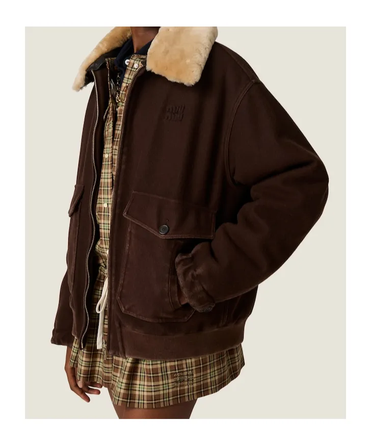 Garment-Dyed Wool Blouson With Shearling Collar