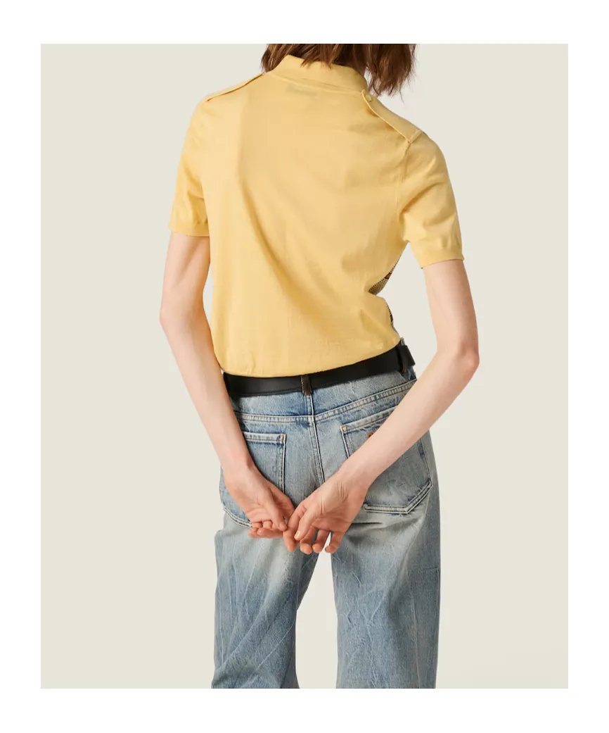 Miu Miu Short-Sleeved Striped Knitted Polo Shirt