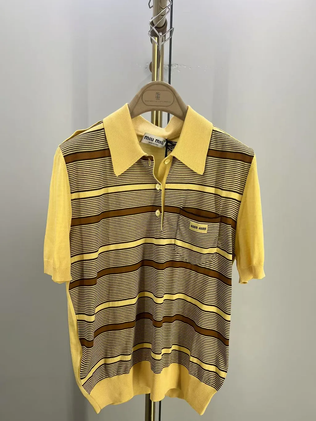 Miu Miu Short-Sleeved Striped Knitted Polo Shirt