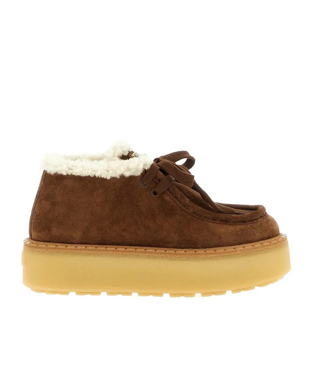 Prada Laced Fluffy Low-Top Platform Boots