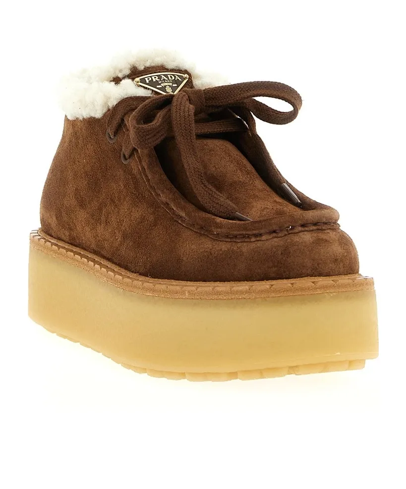 Prada Laced Fluffy Low-Top Platform Boots