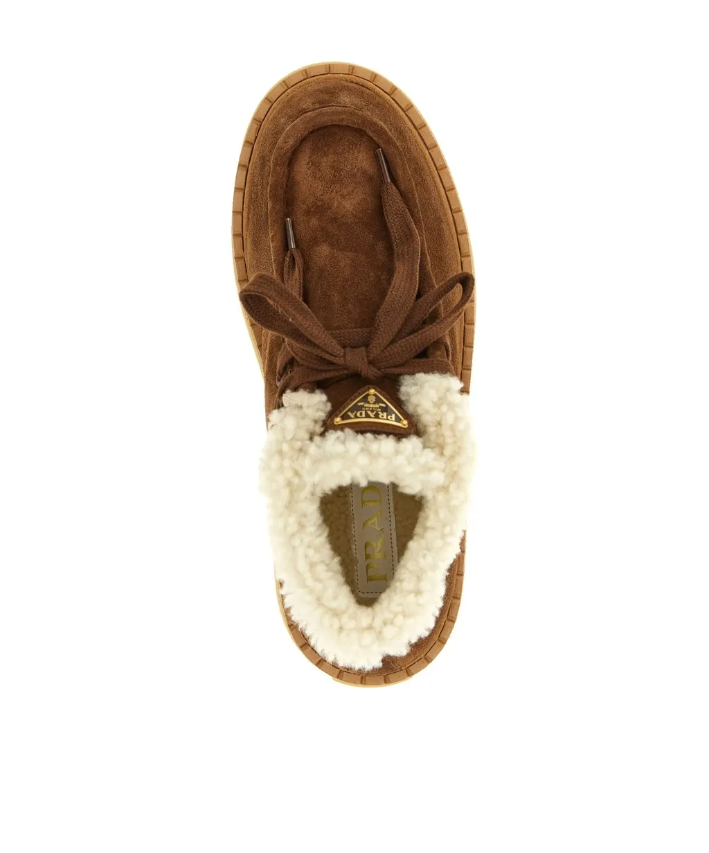 Prada Laced Fluffy Low-Top Platform Boots