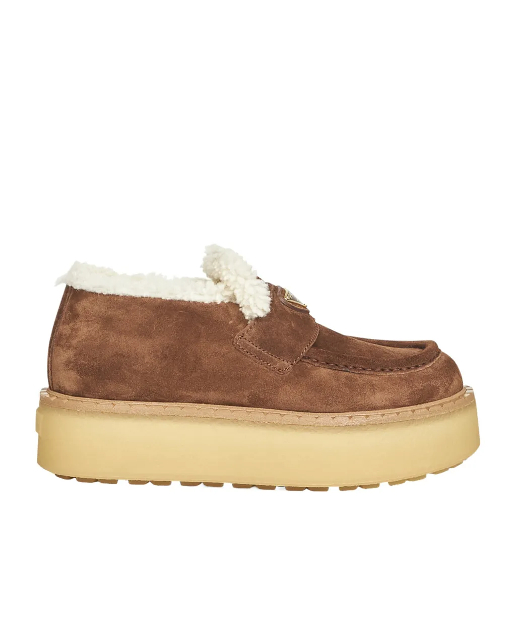 Prada Triangle-Logo Round-Toe Loafers