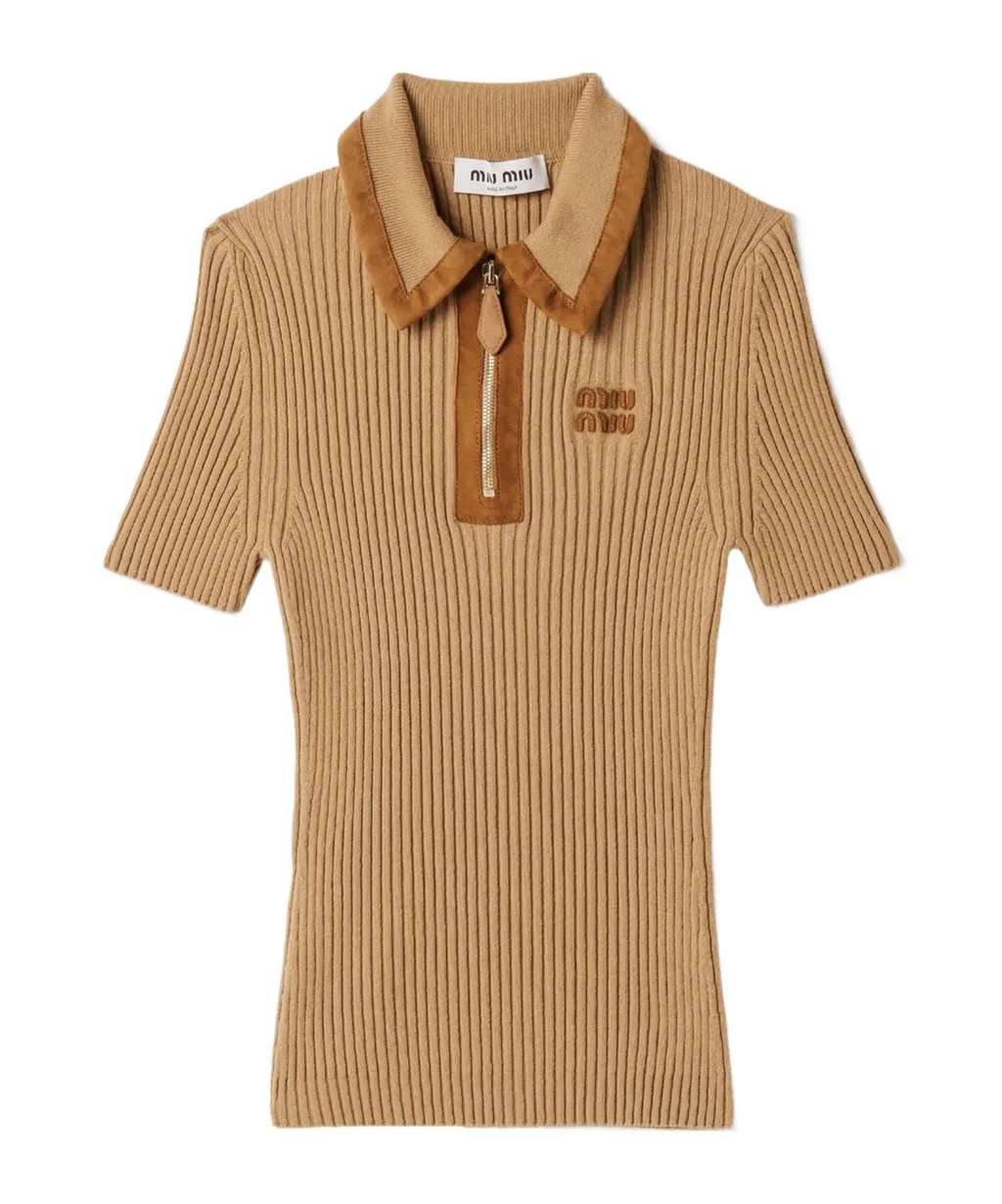Miu Miu Short-Sleeved Ribbed Polo Shirt