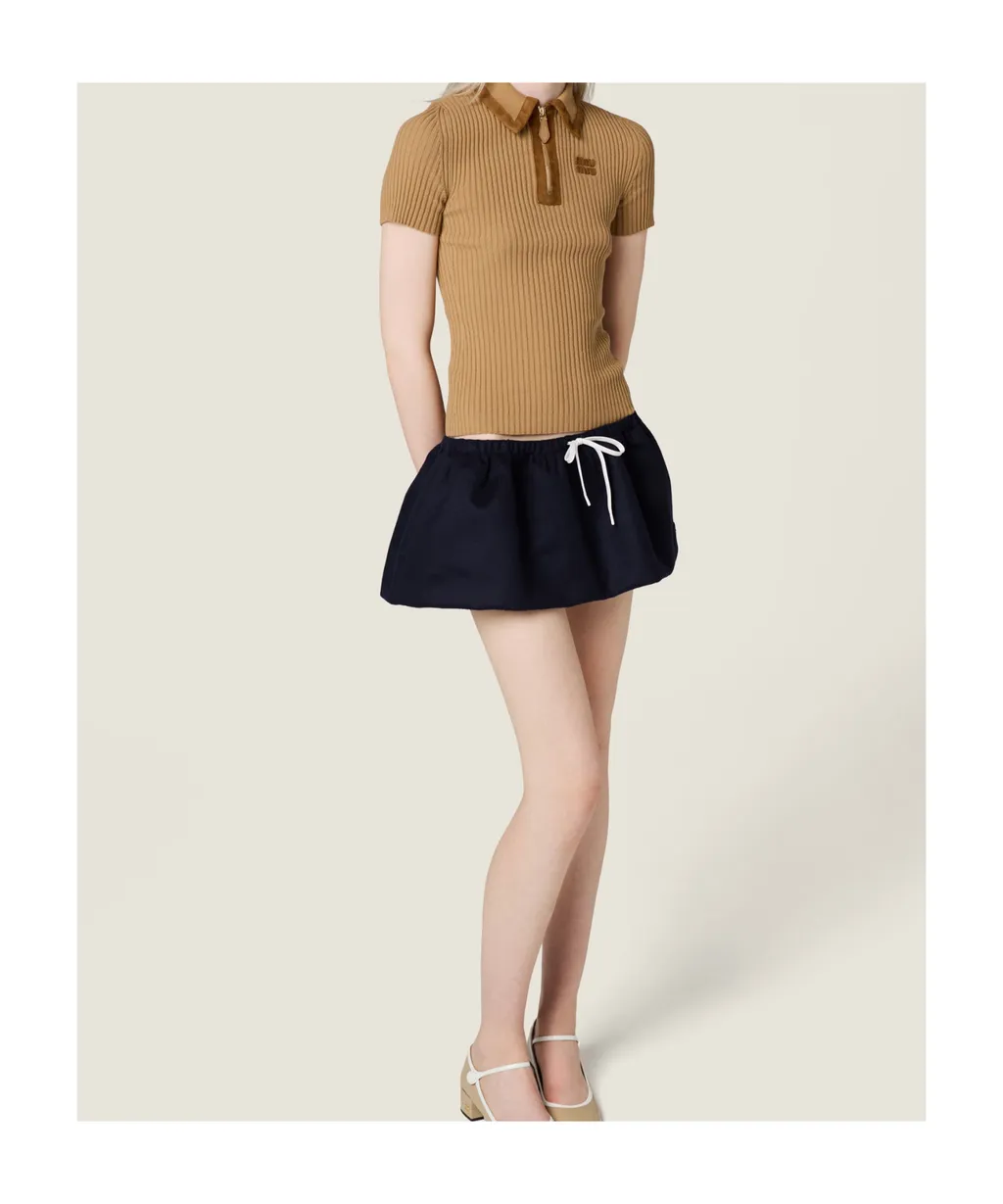Miu Miu Short-Sleeved Ribbed Polo Shirt
