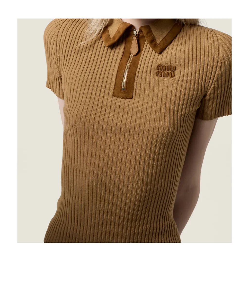 Miu Miu Short-Sleeved Ribbed Polo Shirt