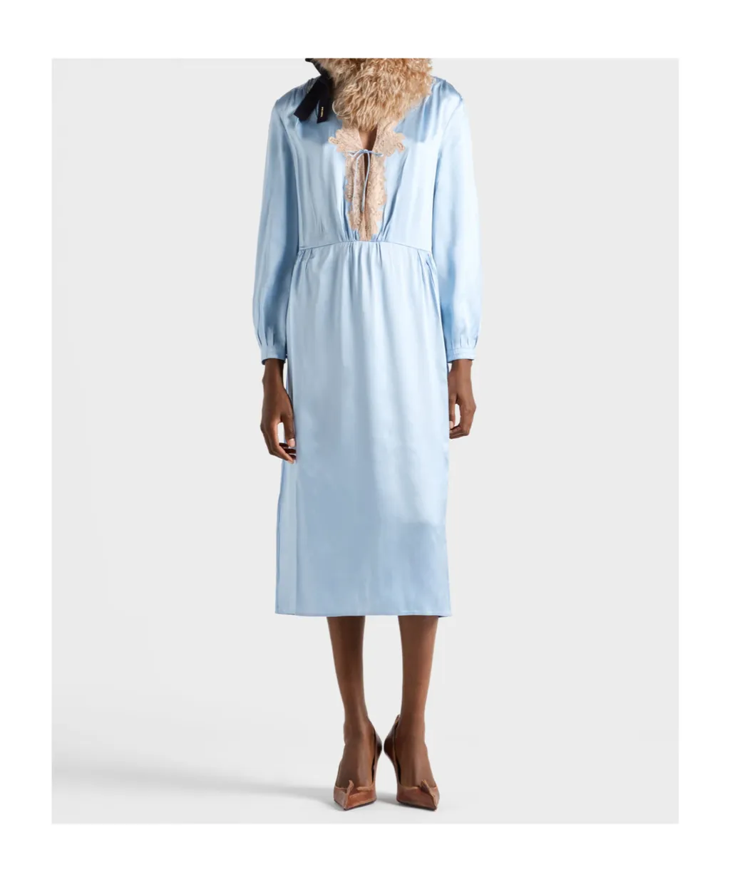 Long-Sleeved Satin Crepe And Lace Dress