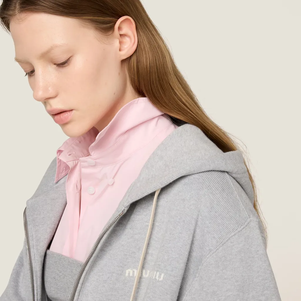 Miu Miu Drawstring Zip-Up Hoodie