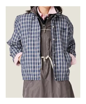 Miu Miu Logo-Embroidered Checked Shirt Jacket